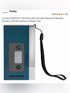 *new* Crosley Teal Mini Retro Portable Bluetooth Speaker with Wrist Strap